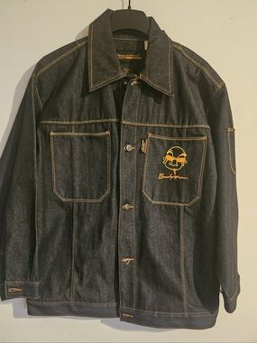 Vintage Brooklyn Xpress Embroidered Raw Denim Jacket XXL Y2K Hip Hop Streetwear